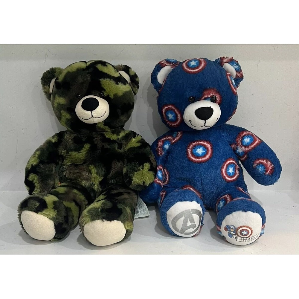 Lot of 2 Build-A-Bear Bears Camouflage and Avengers Stuffed Animals Plush